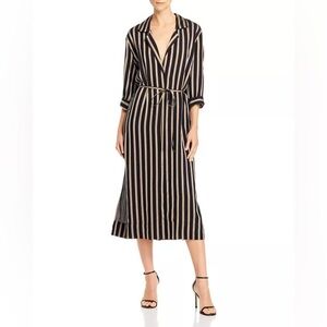 STRIPED MIDI DRESS IN MIDNIGHT NAVY/GOLD/WHITE STRIPES